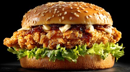 Crispy Chicken Burger With Golden Breaded Fillet And Fresh Lettuce