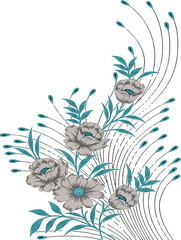 biue Floral bouquet with colorful leaves and botanical elements