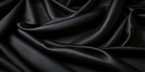 Fototapeta premium Dark blue Satin Silk Fabric Texture Background with Graceful Flowing Waves and Draped Folds, Creating an Elegant Abstract Luxury Wallpaper for Fashion and Design