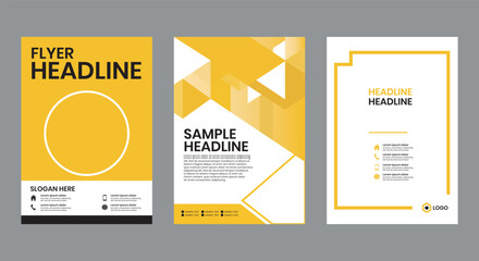 A Set of 3 Yellow Flyers Set. An Abstract Geometric Style with Empty Placeholders. Perfect for All Types of Businesses and Portfolios. Editable Vector File