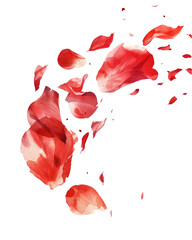 Watercolor-style red rose petals scattered lightly, hand-painted texture look, isolated on white background. 