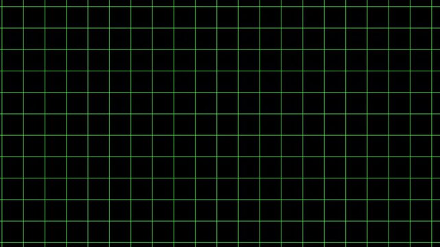 laser green grid moving on a plain black background clear with copy space similar to ECG heart monitor, oscilloscope or HUD heads up display  with sideways or vertical movement 4K animation element