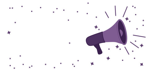 Vector illustration of loudspeaker with copy space in purple tones on isolated transparent background. Symbol of women&rsquo;s empowerment, activism, freedom of speech, protests and expressions of will.