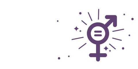 Vector illustration of combined male and female gender symbol with equality sign inside. Isolated transparent background Symbol of fight for equal women's rights. Copy space for slogans.