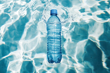 World water day concept plastic bottle splashing in clear blue water conservation and sustainability theme