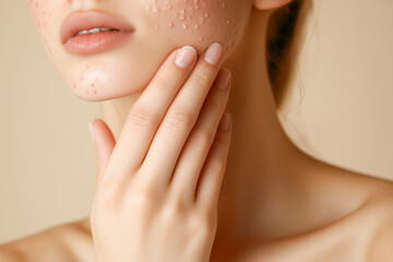 Young woman has skin rash itch on neck