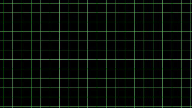laser green grid moving on a plain black background clear with copy space similar to ECG heart monitor, oscilloscope or HUD heads up display  with sideways or vertical movement 4K animation element