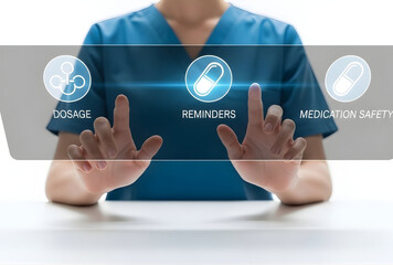 Healthcare professional interacting with digital medication management interface