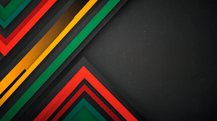 Pan-African red, green and gold geometric lines and shapes on a dark textured background, evoking Black History Month, Juneteenth, cultural pride, unity and celebration