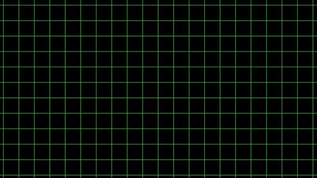 laser green grid moving on a plain black background clear with copy space similar to ECG heart monitor, oscilloscope or HUD heads up display  with sideways or vertical movement 4K animation element