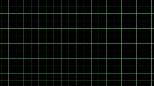 laser green grid moving on a plain black background clear with copy space similar to ECG heart monitor, oscilloscope or HUD heads up display  with sideways or vertical movement 4K animation element