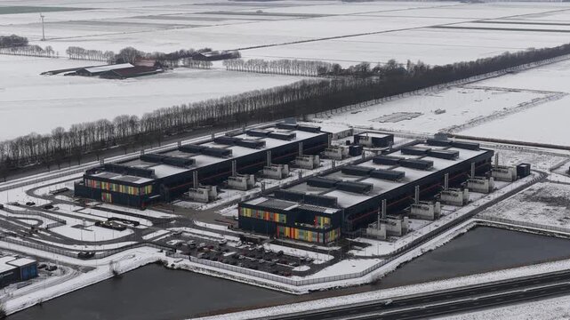 Winter Datacenter Aerial Drone View