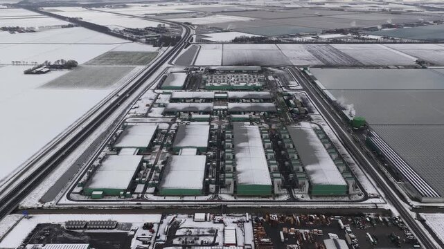 Winter Datacenter Aerial Drone View