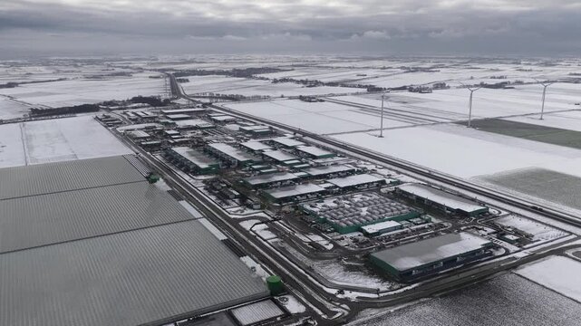 Winter Datacenter Aerial Drone View