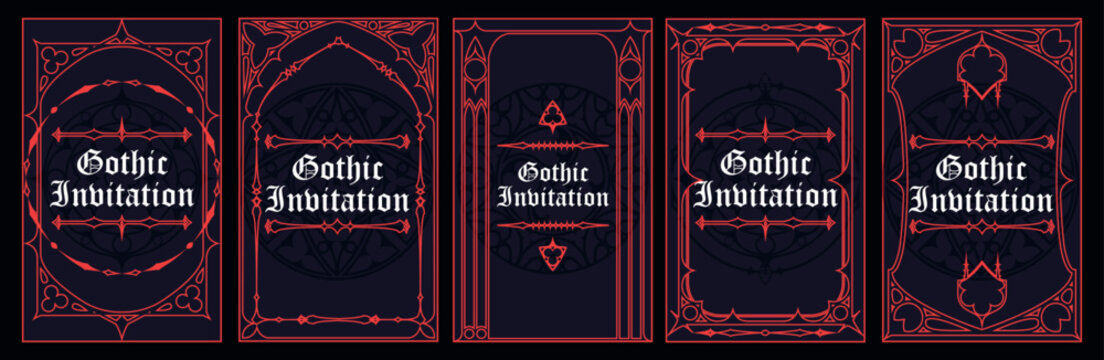 Gothic Style Invitation with Sacred Geometry Frame and Vintage Ornamental Border. Vector EPS 10