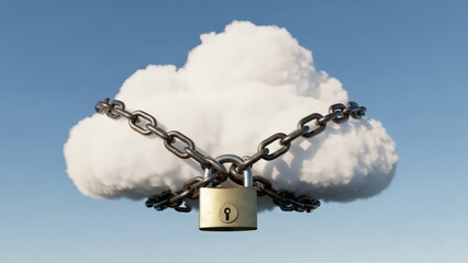 Cloud with padlock and chain security concept illustration