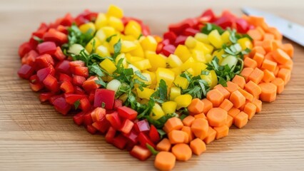 Colorful HeartShaped Vegetables on Wooden Cutting Board