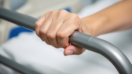 Hand Gripping Metal Bar Closeup in Gym or Fitness Center