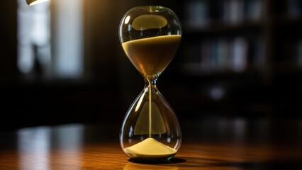 Hourglass Sand Timer on Wooden Table in Office