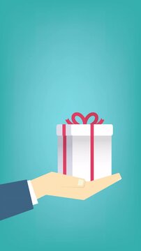 Gift reward program, bonus or surprise present for customer, employee reward or lucky prize, birthday gift box or festive incentive, special loyalty program concept, hand giving gift box