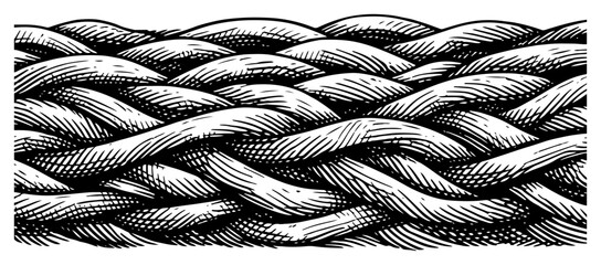 Horizontal woven wicker or rope texture with braided pattern in engraving style © Tomas