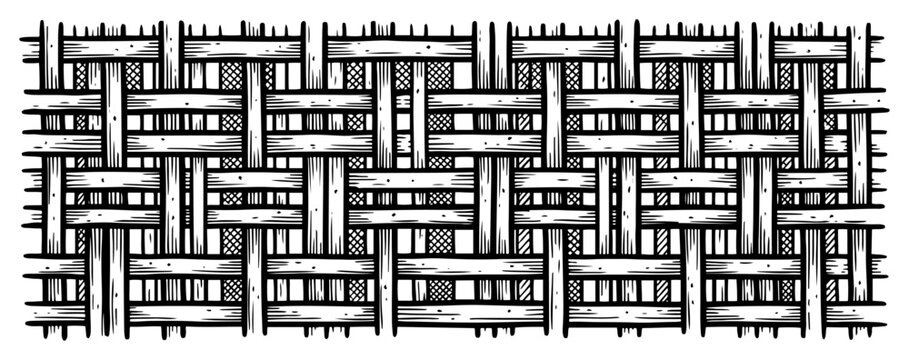 Geometric bamboo or rattan weave pattern texture drawn as black and white sketch