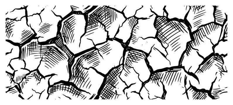 Cracked dry earth ground texture pattern in vintage engraving style