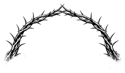 Decorative archway composed of sharp thorny branches in a retro etching style © Tomas