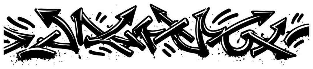 Grunge black and white graffiti banner with arrows and paint splashes © Tomas
