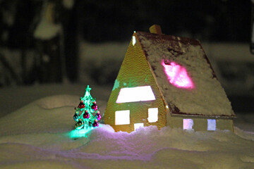 a model house standing in the snow