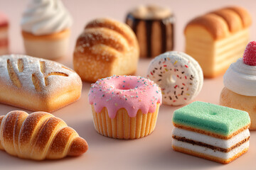 3d bakery icon set: variety of bread and pastry icons for food-themed designs