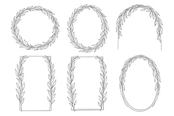 Elegant linear leaf frames for decorative borders and invitations