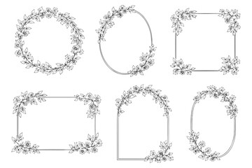 Elegant floral frames with hand-drawn botanical designs for creative projects