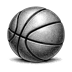 Detailed hand-drawn basketball with vintage engraving style and shaded texture