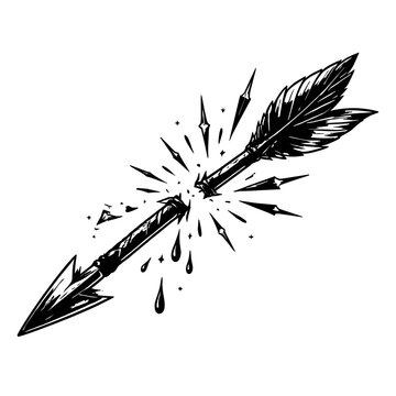 Dramatic broken arrow design with feathers and splintering effect