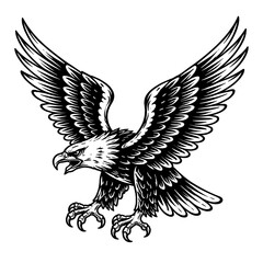 Obraz premium Majestic eagle in flight with outstretched wings in monochrome ink print style