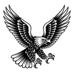 Obraz premium Dynamic bald eagle in flight with detailed black and white line art