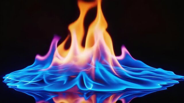 Vibrant flame with blue and orange hues against black background - 4k video