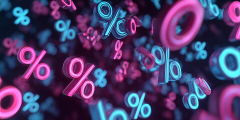 Luxury 3D percentage sign in metallic finish, surrounded by sparkling particles&mdash;ideal for promotion, pricing, and retail marketing visuals.