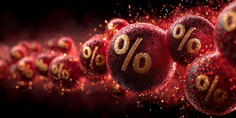 Floating percent balloons with confetti and soft depth-of-field, ideal for discount promotions, retail advertising, and sale banners