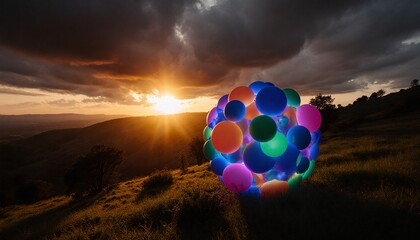 Glowing Balloons at Sunset