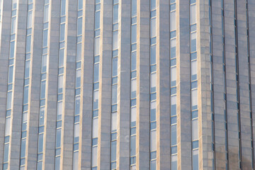 Fachada de pr&eacute;dio comercial moderno com padr&atilde;o vertical de janelas