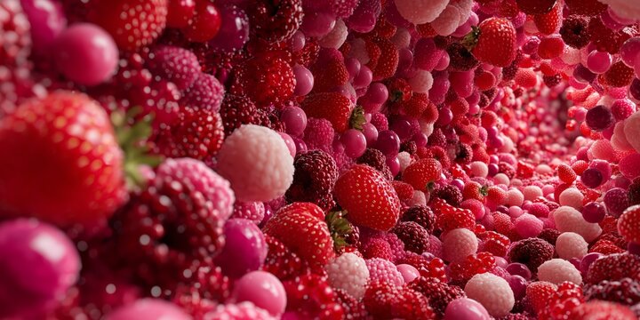 Vibrant strawberry and raspberry fantasy background, rich fruity depth and bokeh ideal for food ads, menus and web headers. - Powered by Adobe