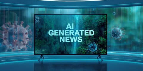 AI Generated News screen, concept of media control with AI Generated content 