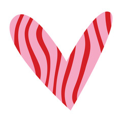 Cute and minimal Hand Drawn textured heart shape for Valentines Day. Trendy Red and Pink Love symbol with  abstract pattern. Vector art illustration isolated on white background