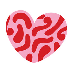 Cute and minimal Hand Drawn textured heart shape for Valentines Day. Trendy Red and Pink Love symbol with  abstract pattern. Vector art illustration isolated on white background