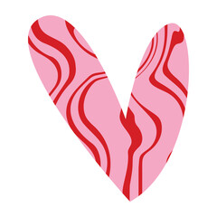 Cute and minimal Hand Drawn textured heart shape for Valentines Day. Trendy Red and Pink Love symbol with  abstract pattern. Vector art illustration isolated on white background