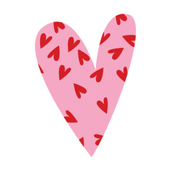 Cute and minimal Hand Drawn textured heart shape for Valentines Day. Trendy Red and Pink Love symbol with  abstract pattern. Vector art illustration isolated on white background