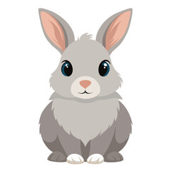 Obraz premium Сute fluffy baby bunny. Colorful rabbit illustration, front view. Greeting card Happy Easter for decorative, banner, poster, card. Isolated vector illustration on white background