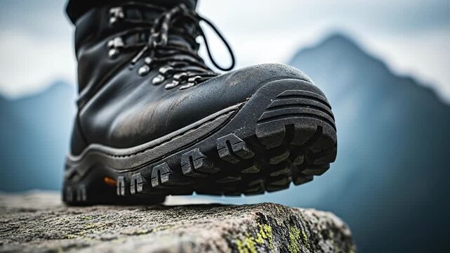 A close-up of a durable hiking boot on rocky terrain, perfect for outdoor adventures and exploration in nature.